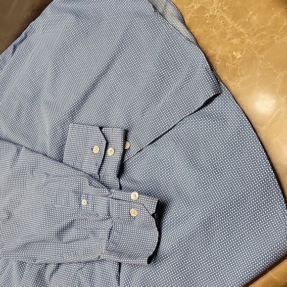 EGARA Slim Fit Non-Iron Blue & white micro check Long-sleeved Button-down Shirt, - Picture 5 of 11